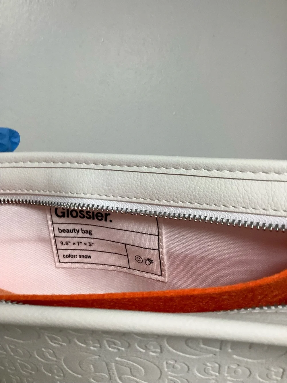 Glossier Limited Edition White Embossed Logo Cosmetic Case w Dust Bag